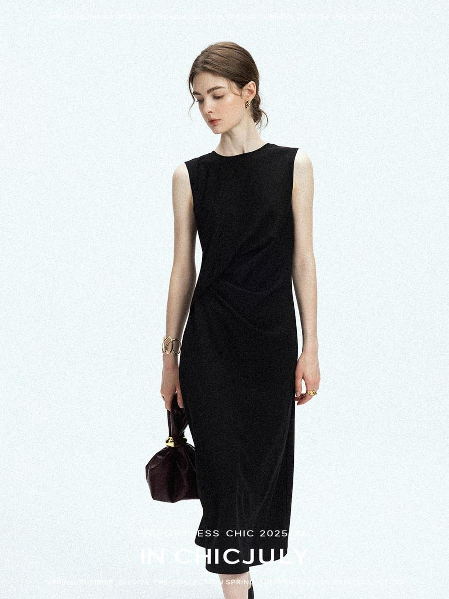 chicjuly Minimal Structured Tailoring Pleated Slimming Women's Casual Maxi Dresses