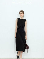 chicjuly Minimal Structured Tailoring Pleated Slimming Women's Casual Maxi Dresses