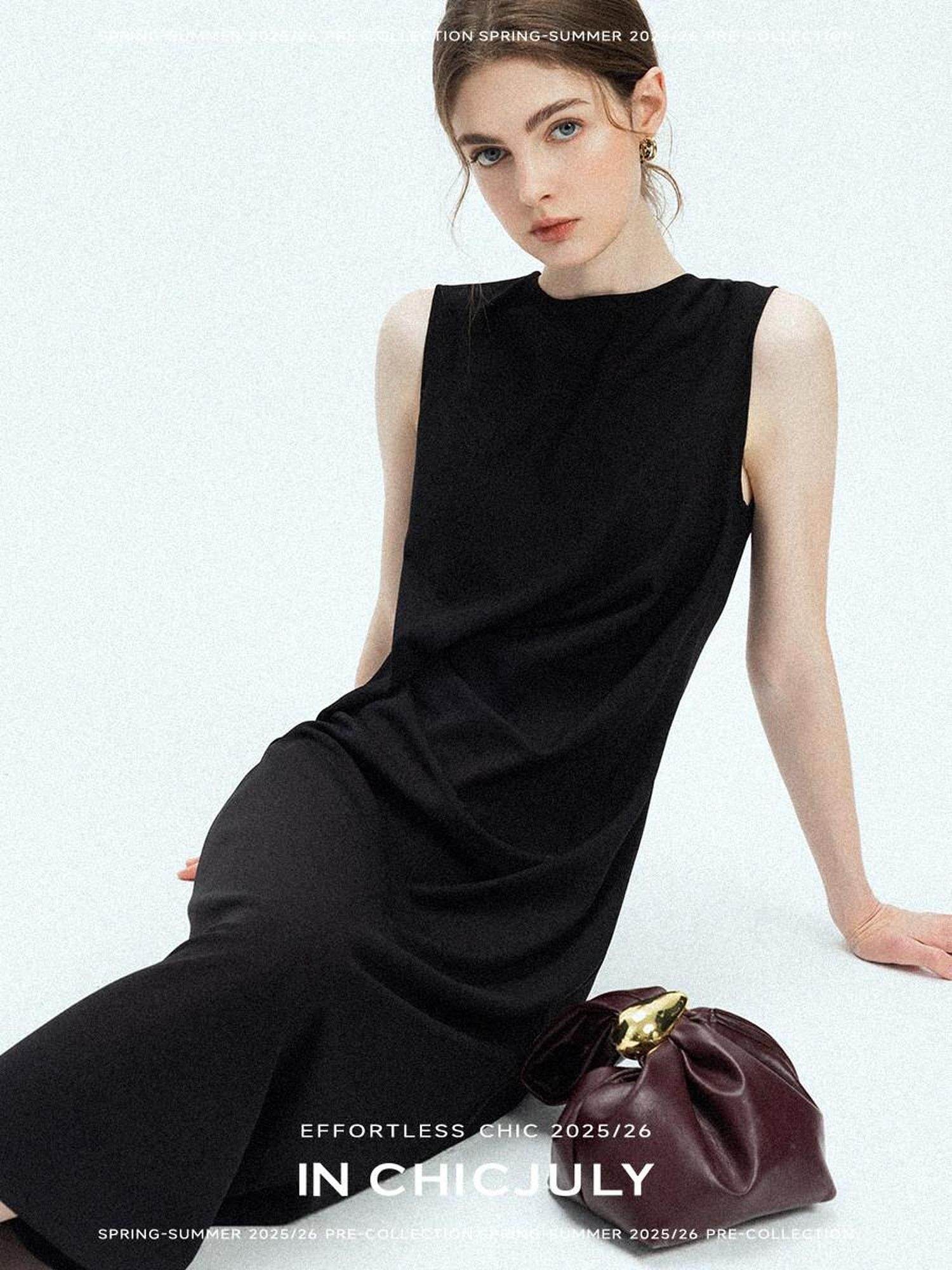 chicjuly Minimal Structured Tailoring Pleated Slimming Women's Casual Maxi Dresses