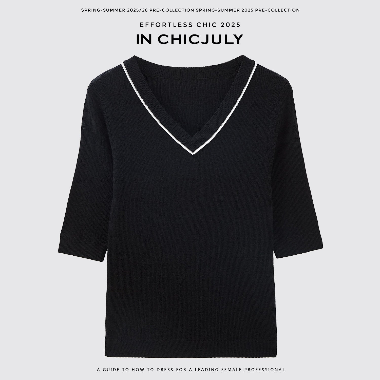 chicjuly Minimalist Beaded Rhinestone V-neck Women's Wool Short Sleeve T-shirts 964410008305