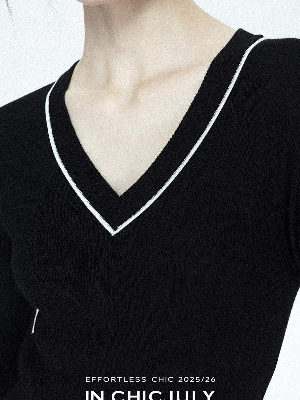 chicjuly Minimalist Beaded Rhinestone V-neck Women's Wool Short Sleeve T-shirts