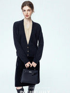 chicjuly Minimalist Colorblock Faux Two Piece V-neck Buttoned Women's Wool Knit Cardigans
