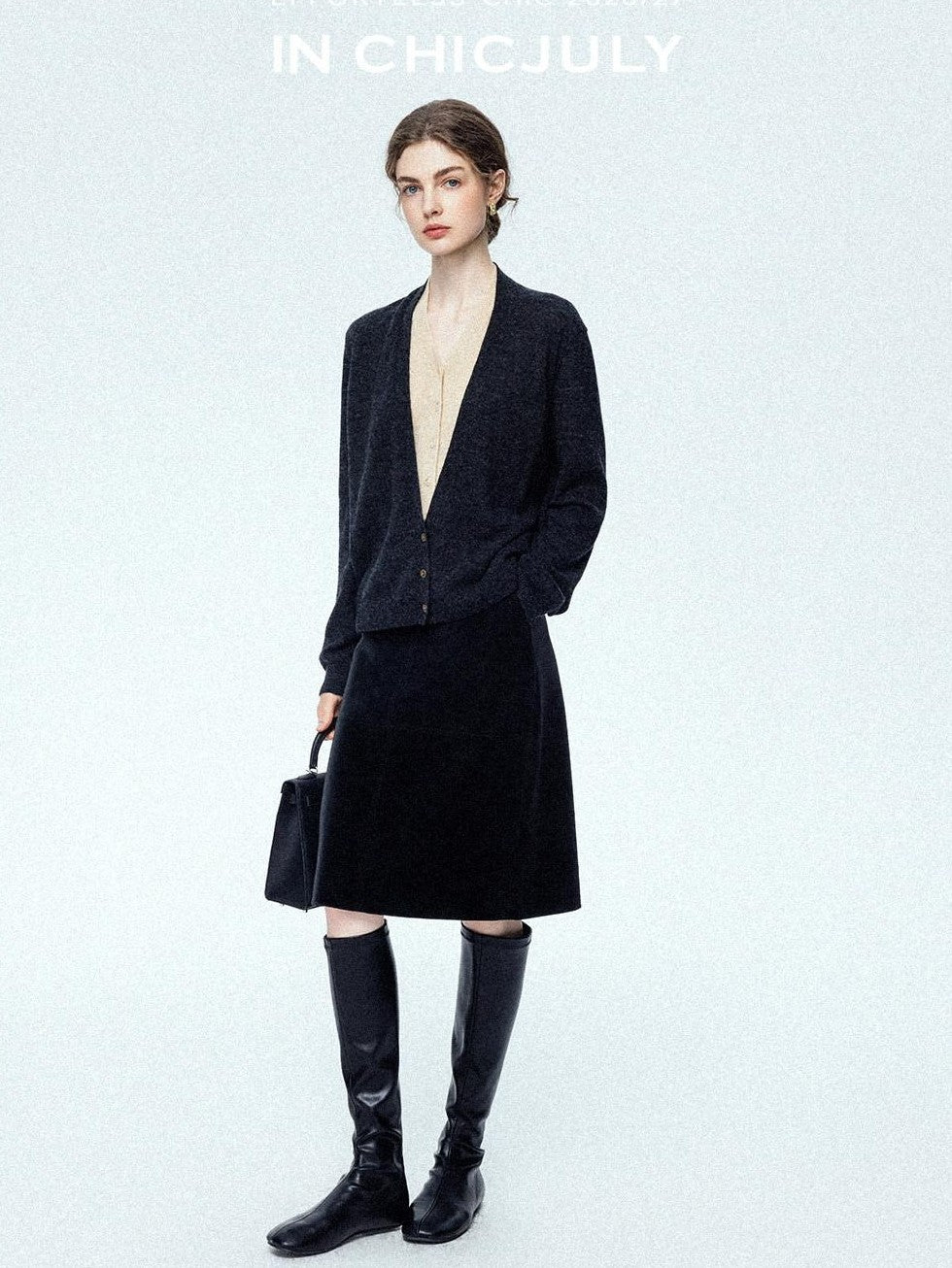 chicjuly Minimalist Colorblock Faux Two Piece V-neck Buttoned Women's Wool Knit Cardigans