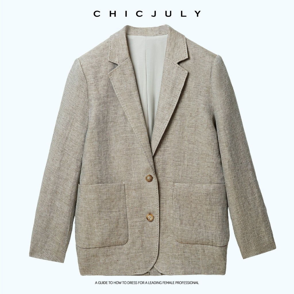 chicjuly Minimalist Old Money Three Piece Women's Linen Breathable Loose Pant Suits 1031201175823
