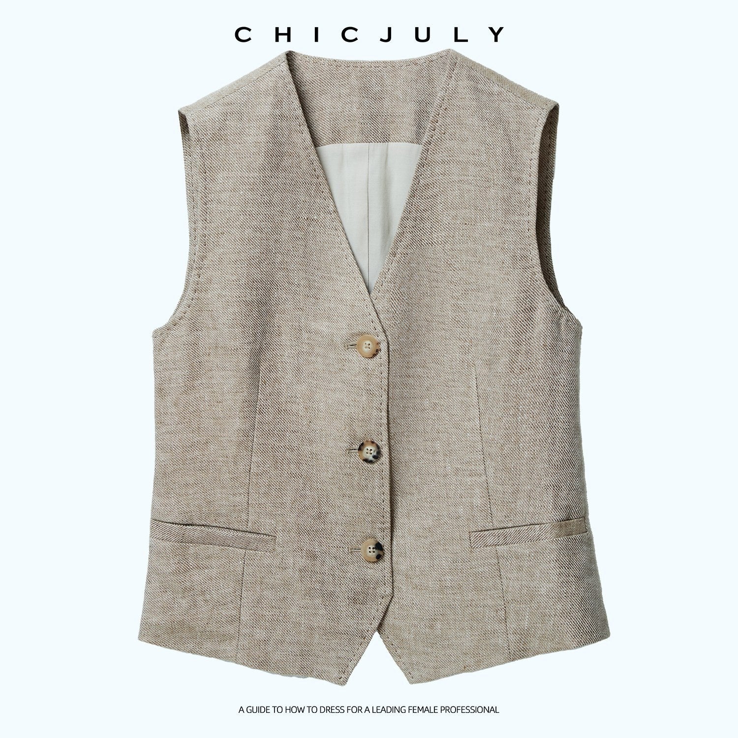chicjuly Minimalist Old Money Three Piece Women's Linen Breathable Loose Pant Suits 1031201175823