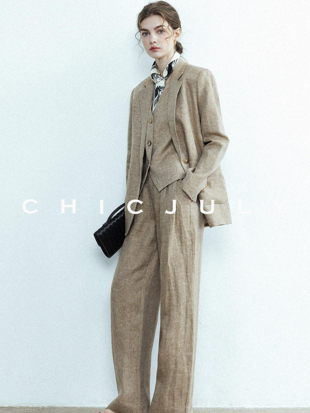 chicjuly Minimalist Old Money Three Piece Women's Linen Breathable Loose Pant Suits