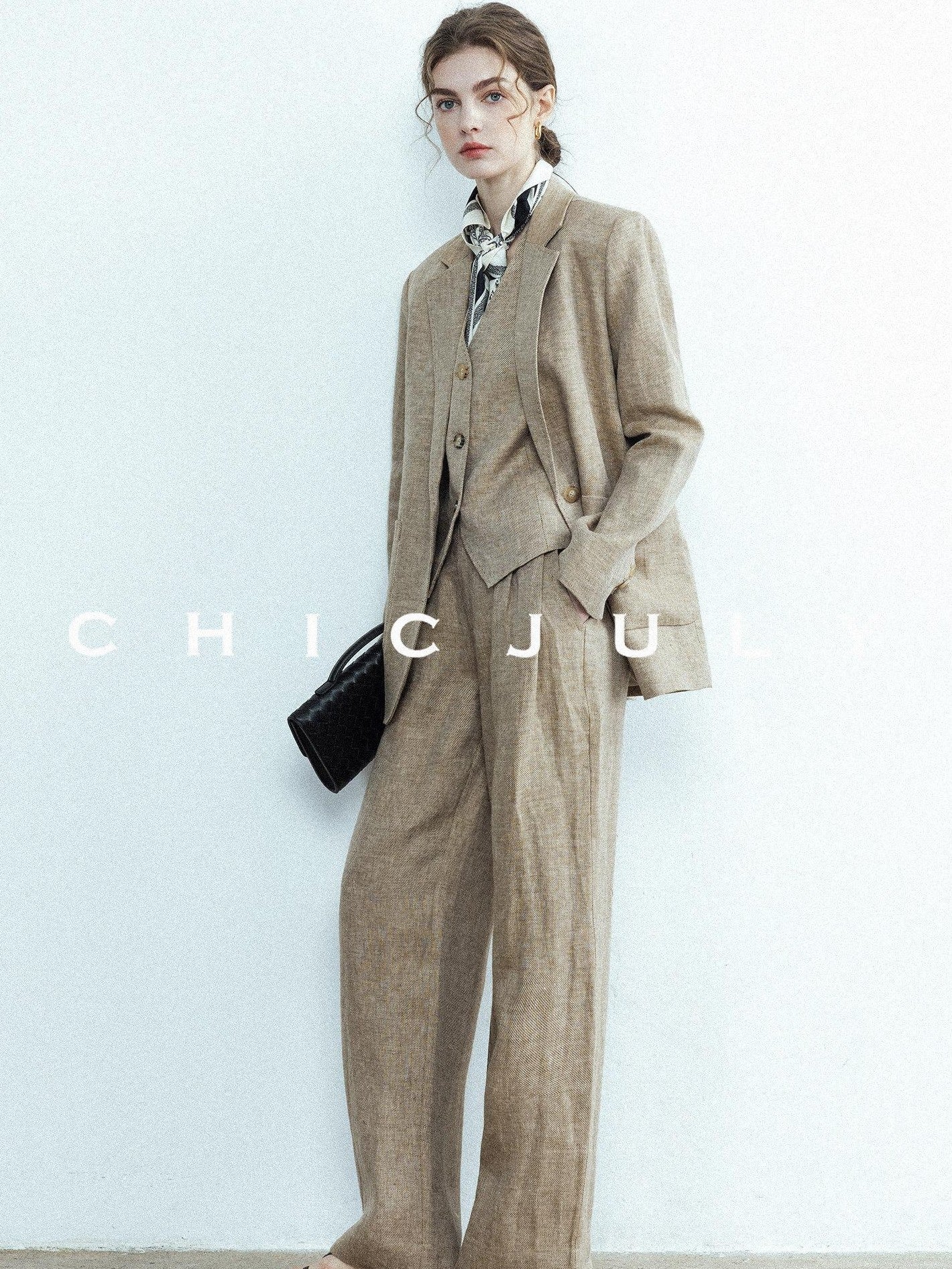 chicjuly Minimalist Old Money Three Piece Women's Linen Breathable Loose Pant Suits