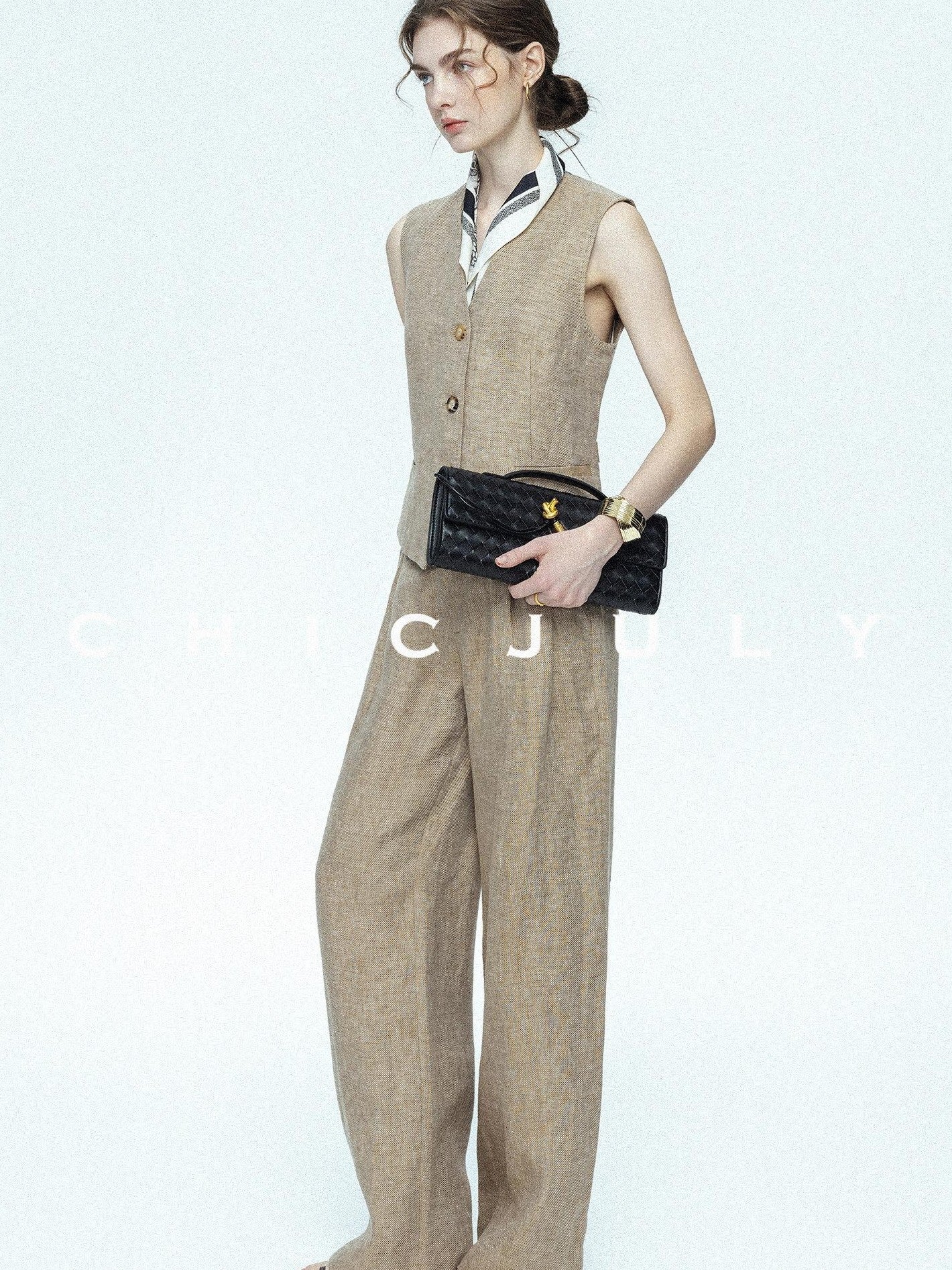 chicjuly Minimalist Old Money Three Piece Women's Linen Breathable Loose Pant Suits