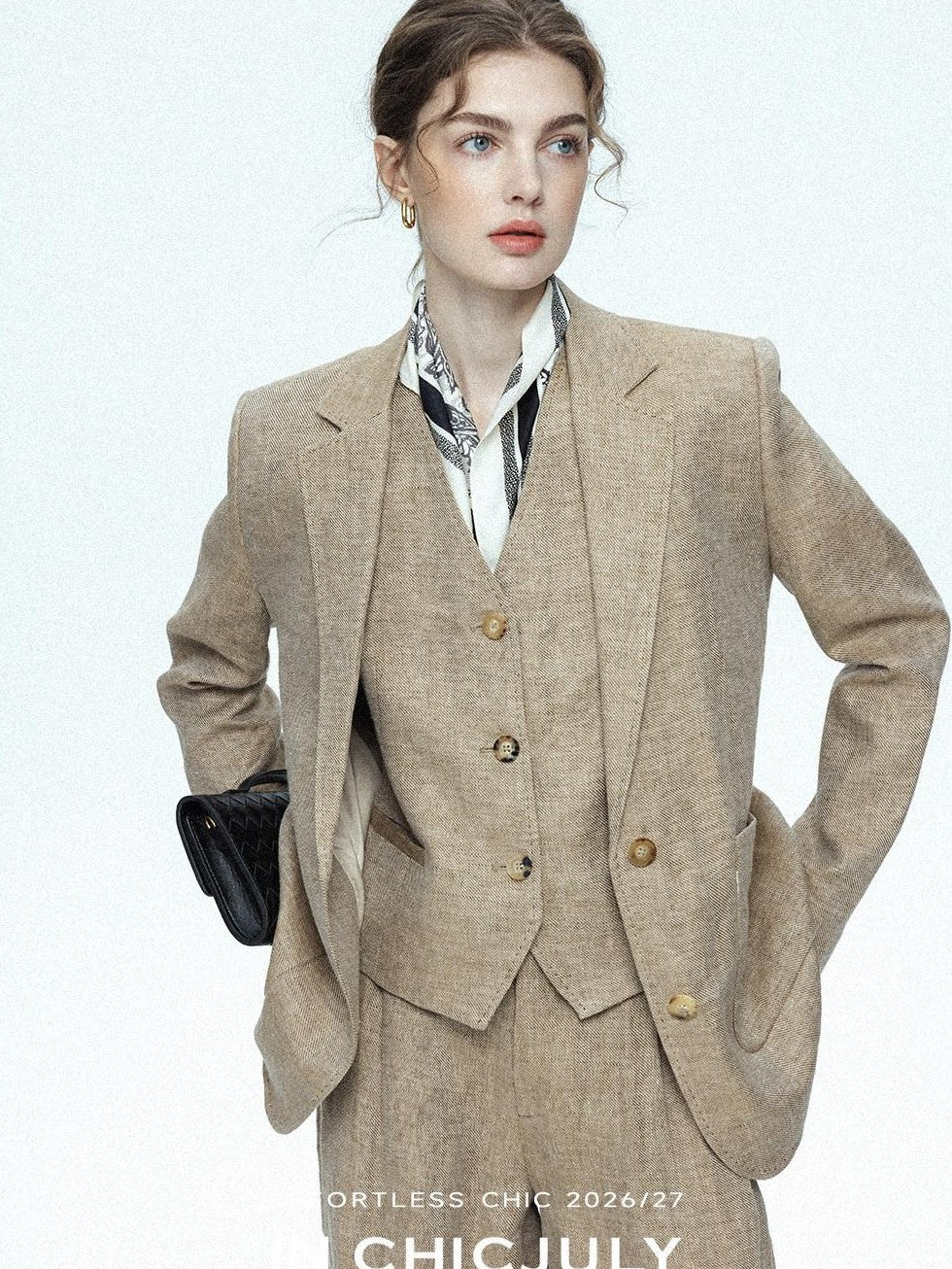 chicjuly Minimalist Old Money Three Piece Women's Linen Breathable Loose Pant Suits