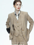 chicjuly Minimalist Old Money Three Piece Women's Linen Breathable Loose Pant Suits