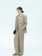 chicjuly Minimalist Old Money Three Piece Women's Linen Breathable Loose Pant Suits