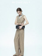 chicjuly Minimalist Old Money Three Piece Women's Linen Breathable Loose Pant Suits