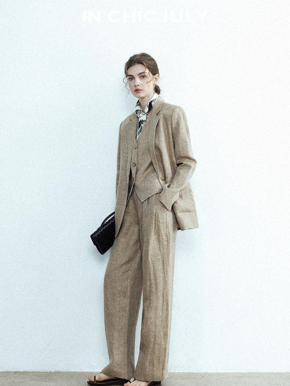 chicjuly Minimalist Old Money Three Piece Women's Linen Breathable Loose Pant Suits