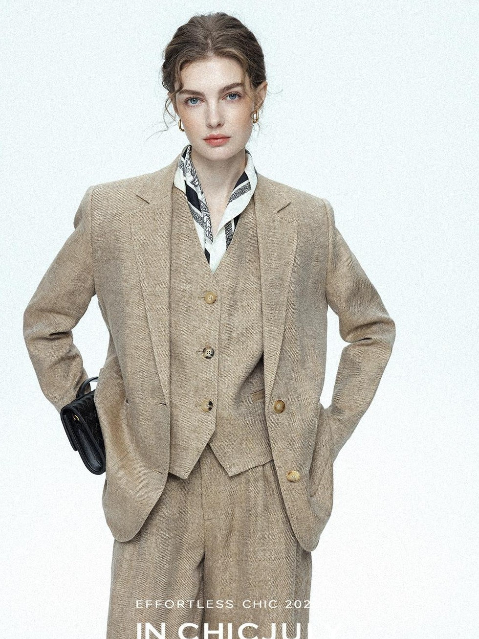 chicjuly Minimalist Old Money Three Piece Women's Linen Breathable Loose Pant Suits