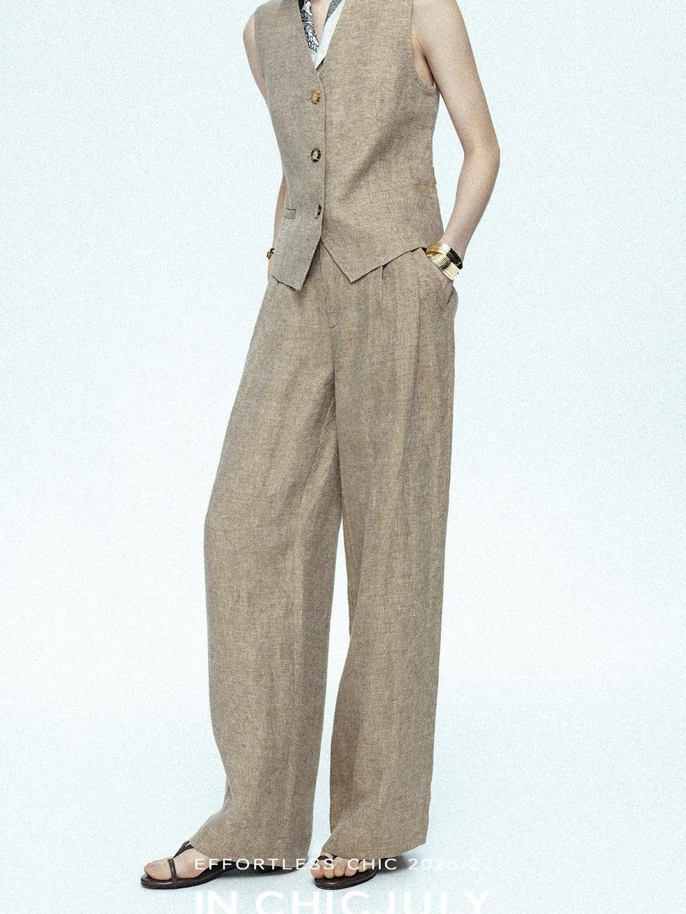 chicjuly Minimalist Old Money Three Piece Women's Linen Breathable Loose Pant Suits