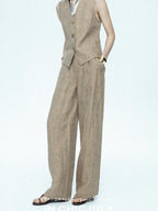 chicjuly Minimalist Old Money Three Piece Women's Linen Breathable Loose Pant Suits