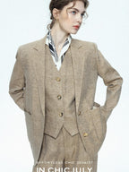 chicjuly Minimalist Old Money Three Piece Women's Linen Breathable Loose Pant Suits