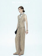 chicjuly Minimalist Old Money Three Piece Women's Linen Breathable Loose Pant Suits