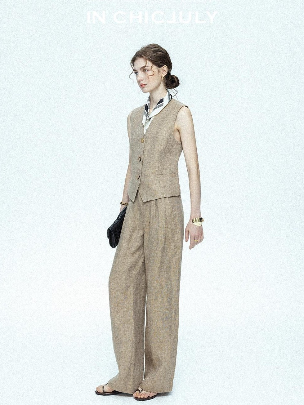 chicjuly Minimalist Old Money Three Piece Women's Linen Breathable Loose Pant Suits