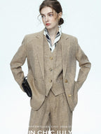 chicjuly Minimalist Old Money Three Piece Women's Linen Breathable Loose Pant Suits