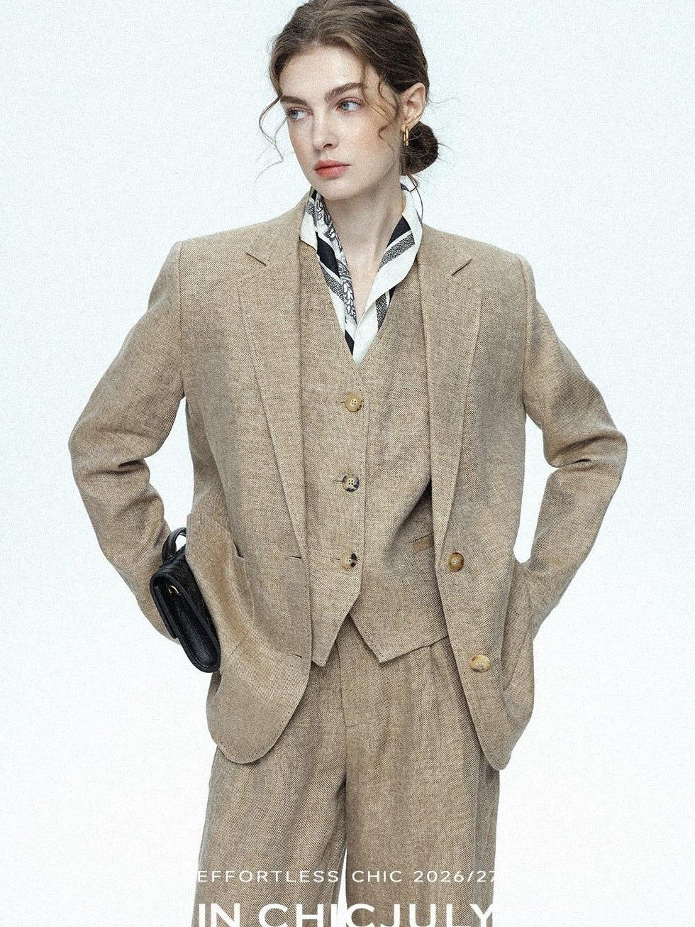 chicjuly Minimalist Old Money Three Piece Women's Linen Breathable Loose Pant Suits