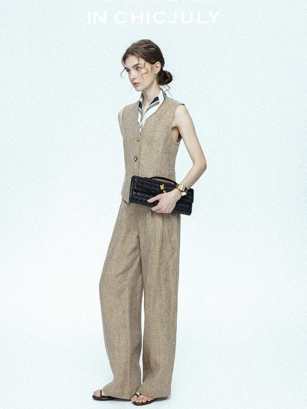 chicjuly Minimalist Old Money Three Piece Women's Linen Breathable Loose Pant Suits