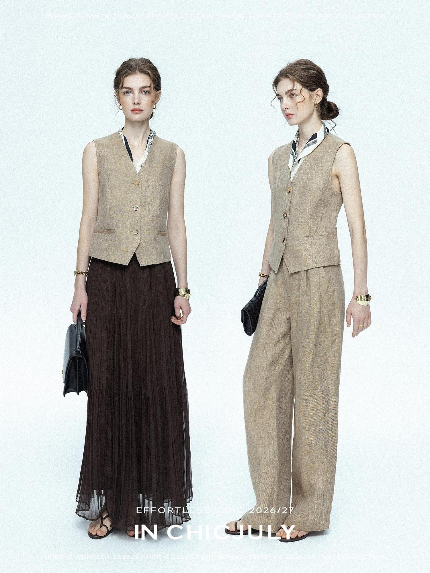 chicjuly Minimalist Old Money Three Piece Women's Linen Breathable Loose Pant Suits