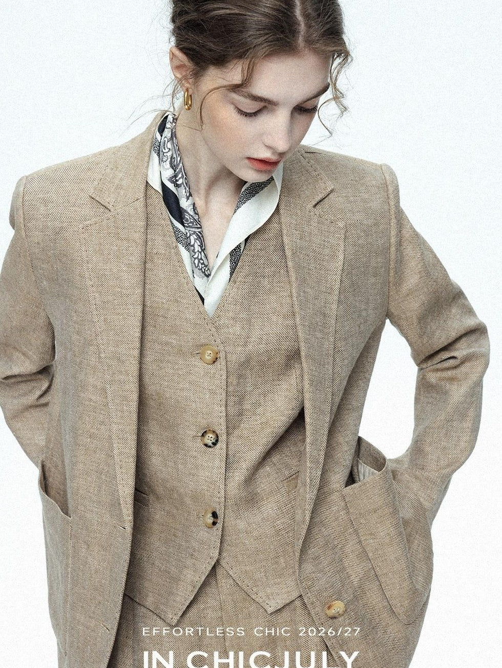chicjuly Minimalist Old Money Three Piece Women's Linen Breathable Loose Pant Suits