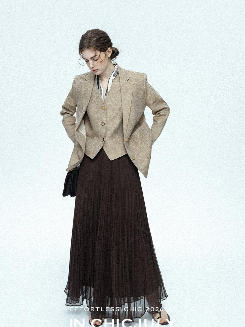 chicjuly Minimalist Old Money Three Piece Women's Linen Breathable Loose Pant Suits