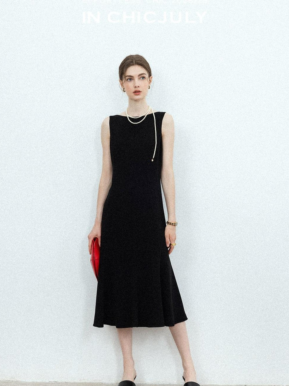 chicjuly Minimalist Panelled 3d Tailored High Waist A Line Women's Acetate Midi Dresses
