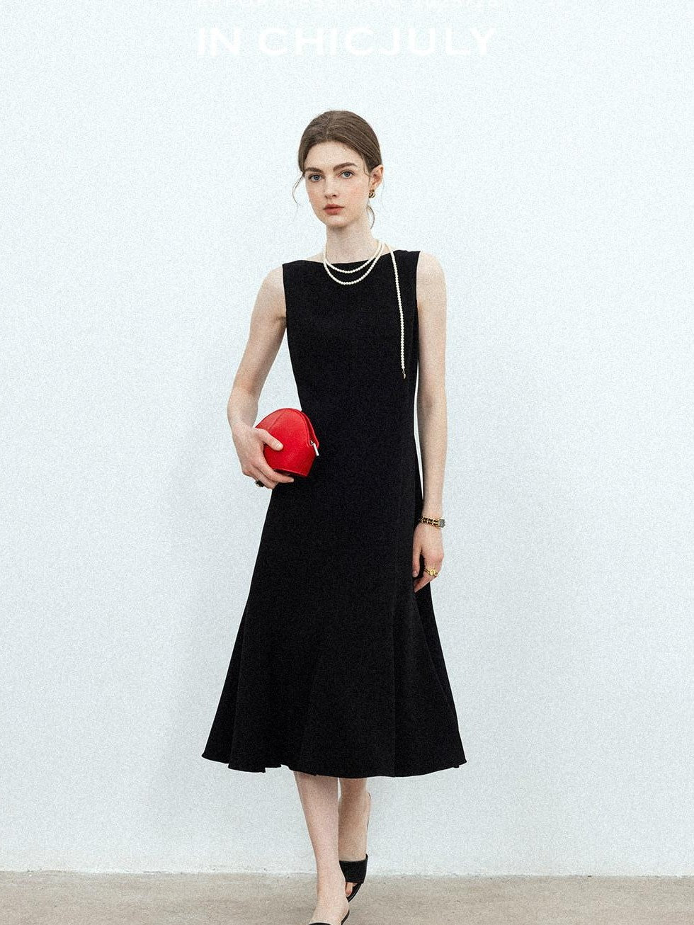 chicjuly Minimalist Panelled 3d Tailored High Waist A Line Women's Acetate Midi Dresses