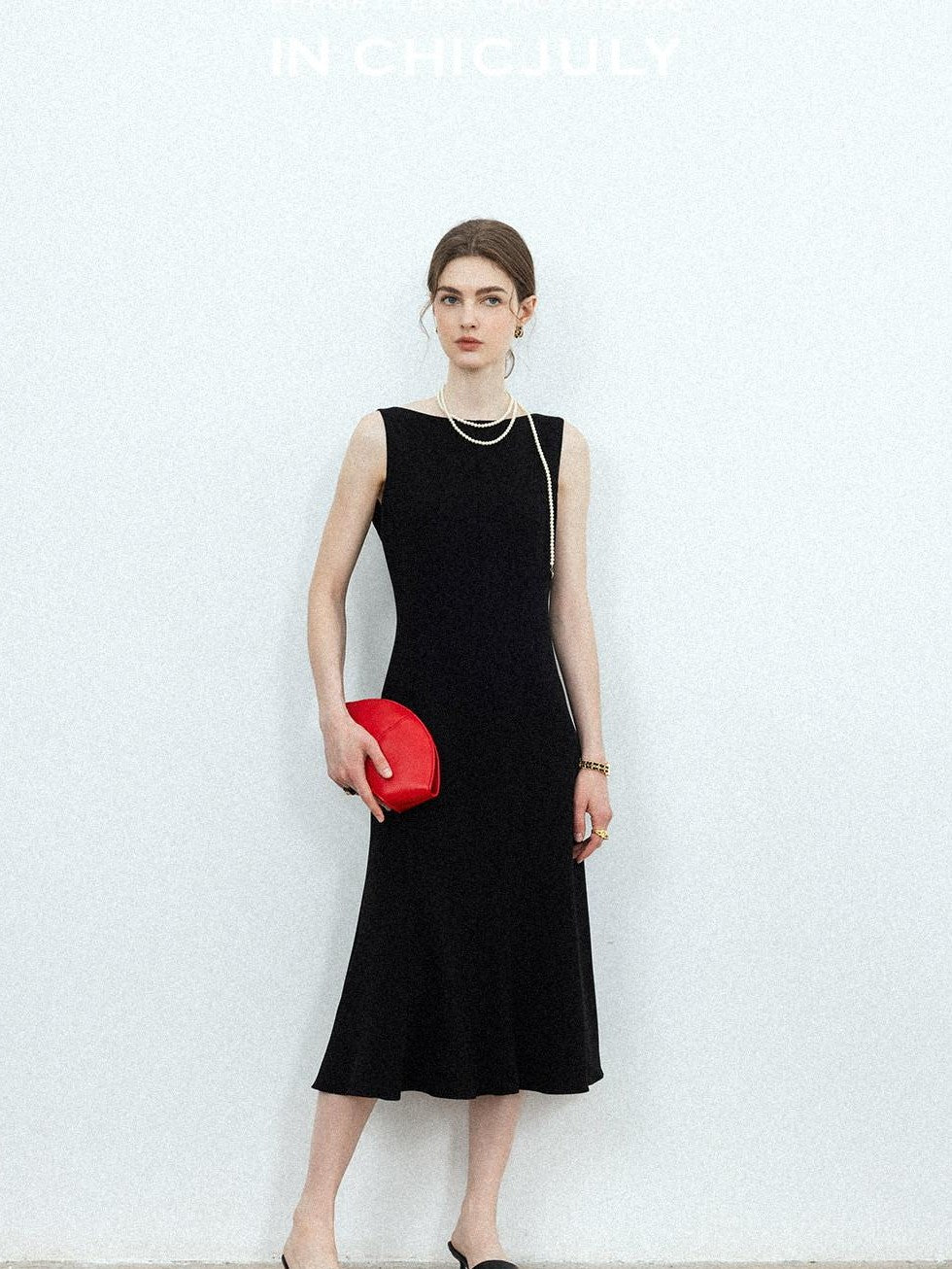 chicjuly Minimalist Panelled 3d Tailored High Waist A Line Women's Acetate Midi Dresses