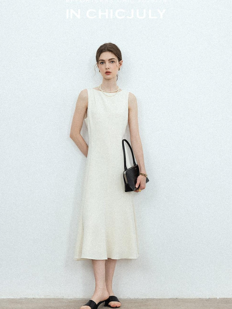 chicjuly Minimalist Panelled 3d Tailored High Waist A Line Women's Acetate Midi Dresses
