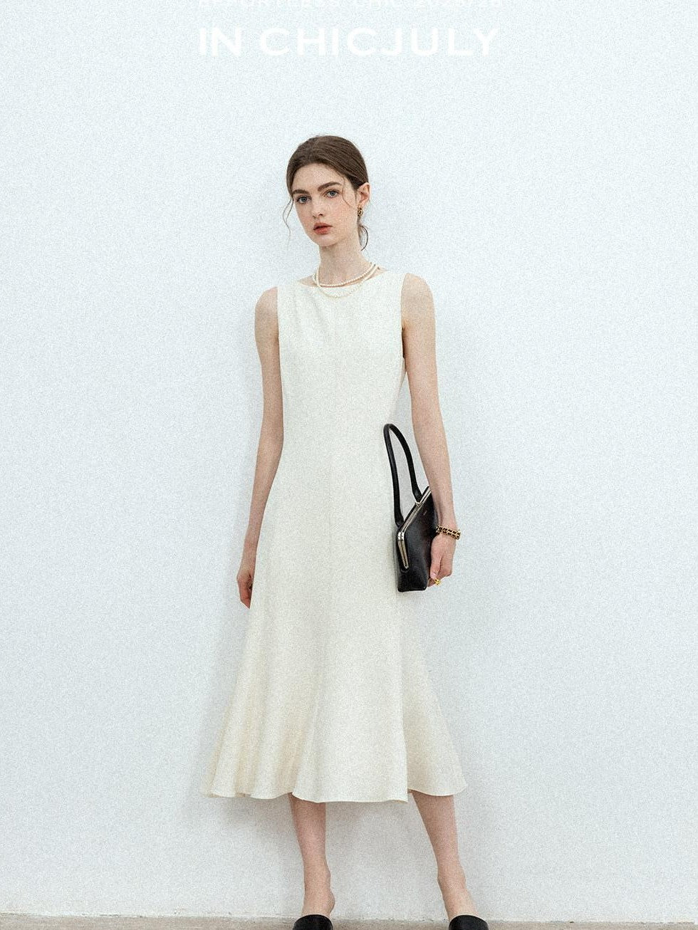chicjuly Minimalist Panelled 3d Tailored High Waist A Line Women's Acetate Midi Dresses