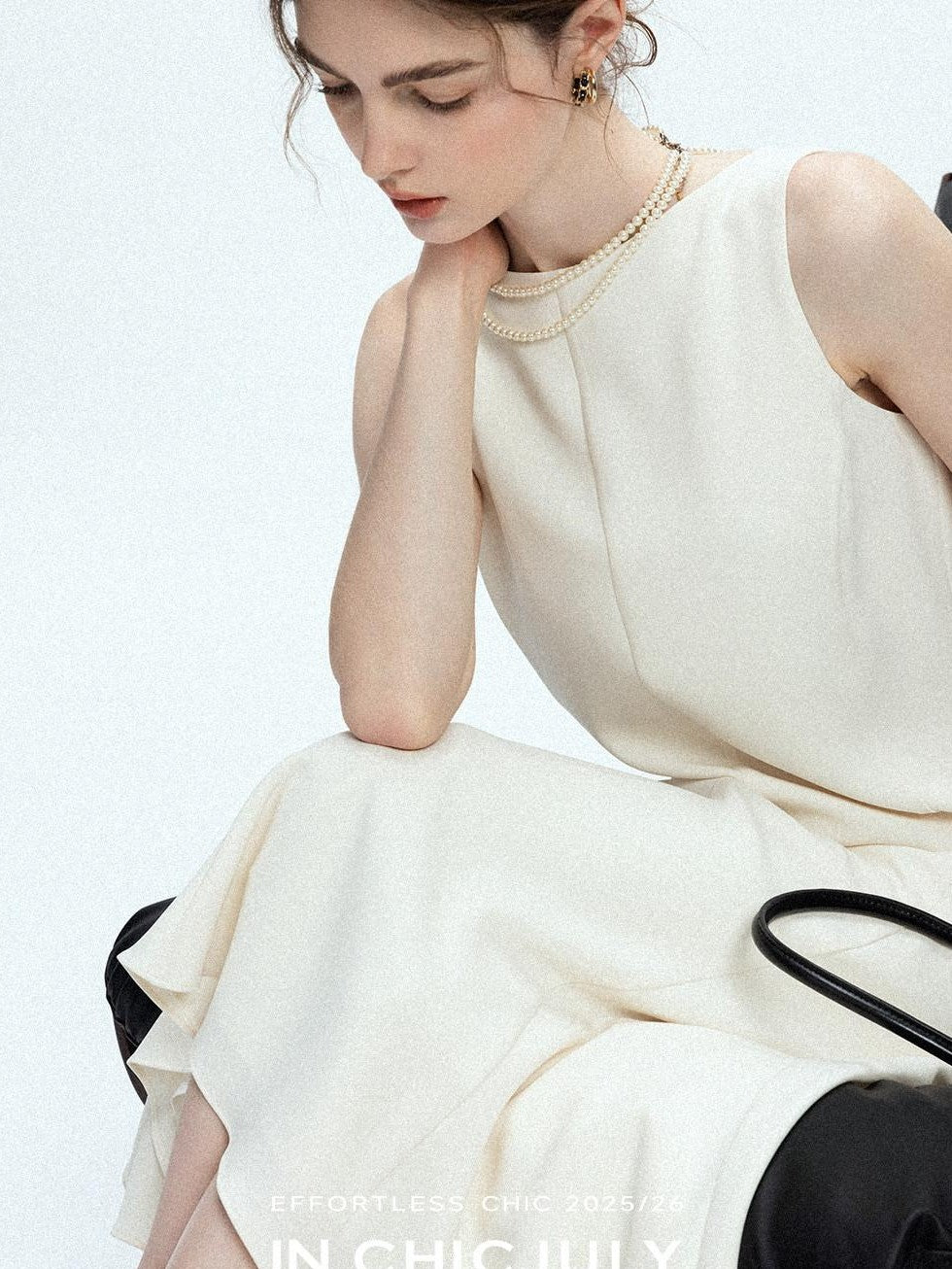chicjuly Minimalist Panelled 3d Tailored High Waist A Line Women's Acetate Midi Dresses