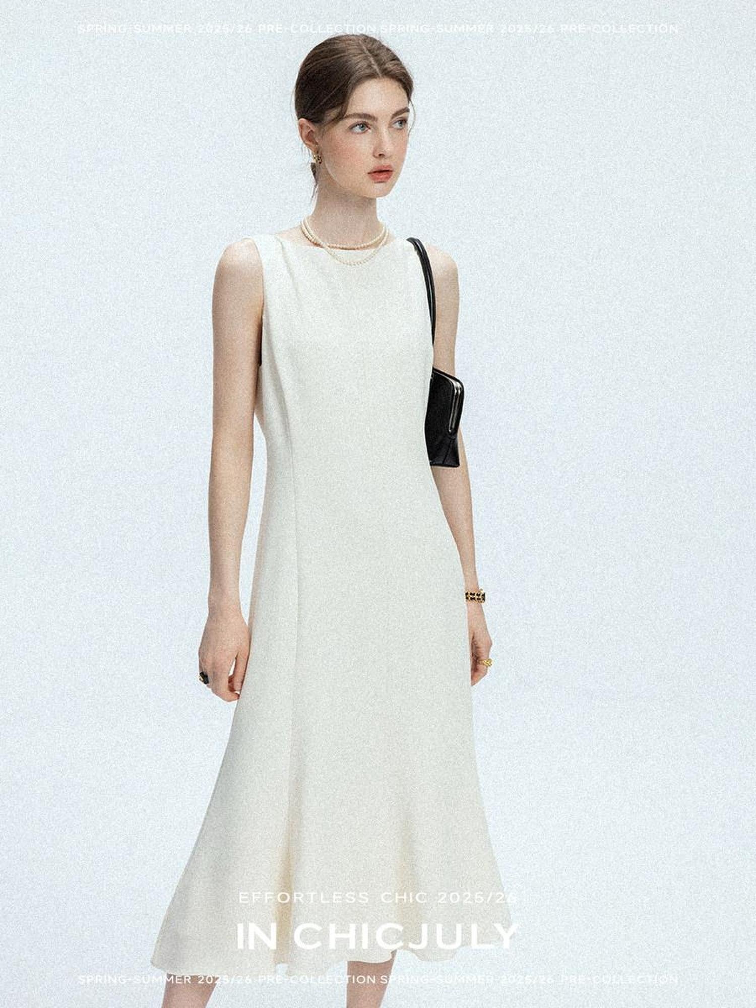 chicjuly Minimalist Panelled 3d Tailored High Waist A Line Women's Acetate Midi Dresses