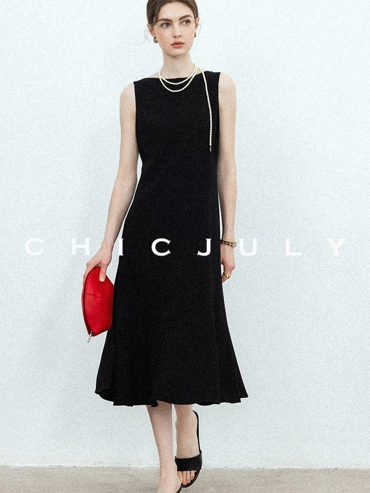 chicjuly Minimalist Panelled 3d Tailored High Waist A Line Women's Acetate Midi Dresses