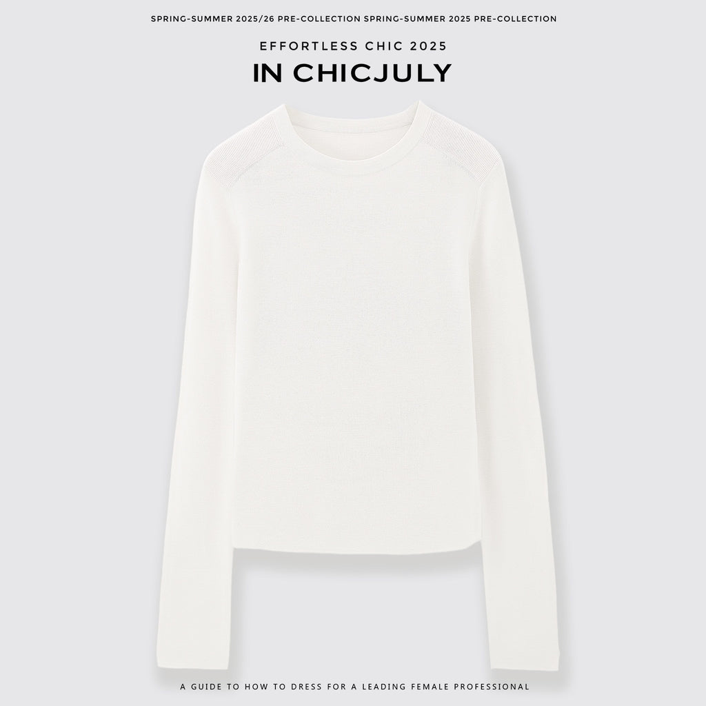 chicjuly Minimalist Saddle Shoulder Crew Neck Knit Women's Wool Long Sleeve T-shirts 970129168232