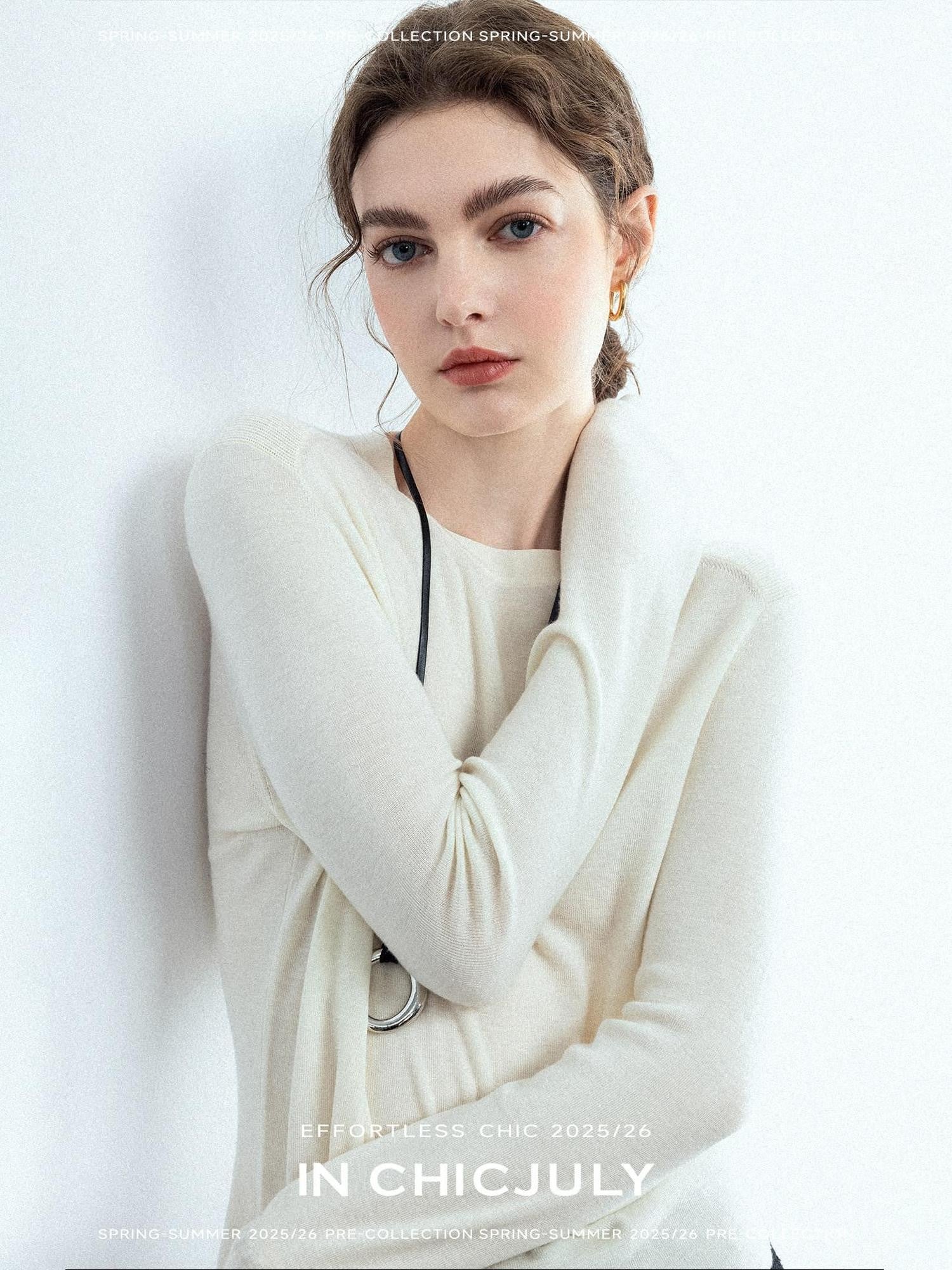 chicjuly Minimalist Saddle Shoulder Crew Neck Knit Women's Wool Long Sleeve T-shirts