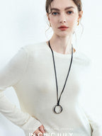 chicjuly Minimalist Saddle Shoulder Crew Neck Knit Women's Wool Long Sleeve T-shirts