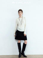 chicjuly Minimalist Saddle Shoulder Crew Neck Knit Women's Wool Long Sleeve T-shirts