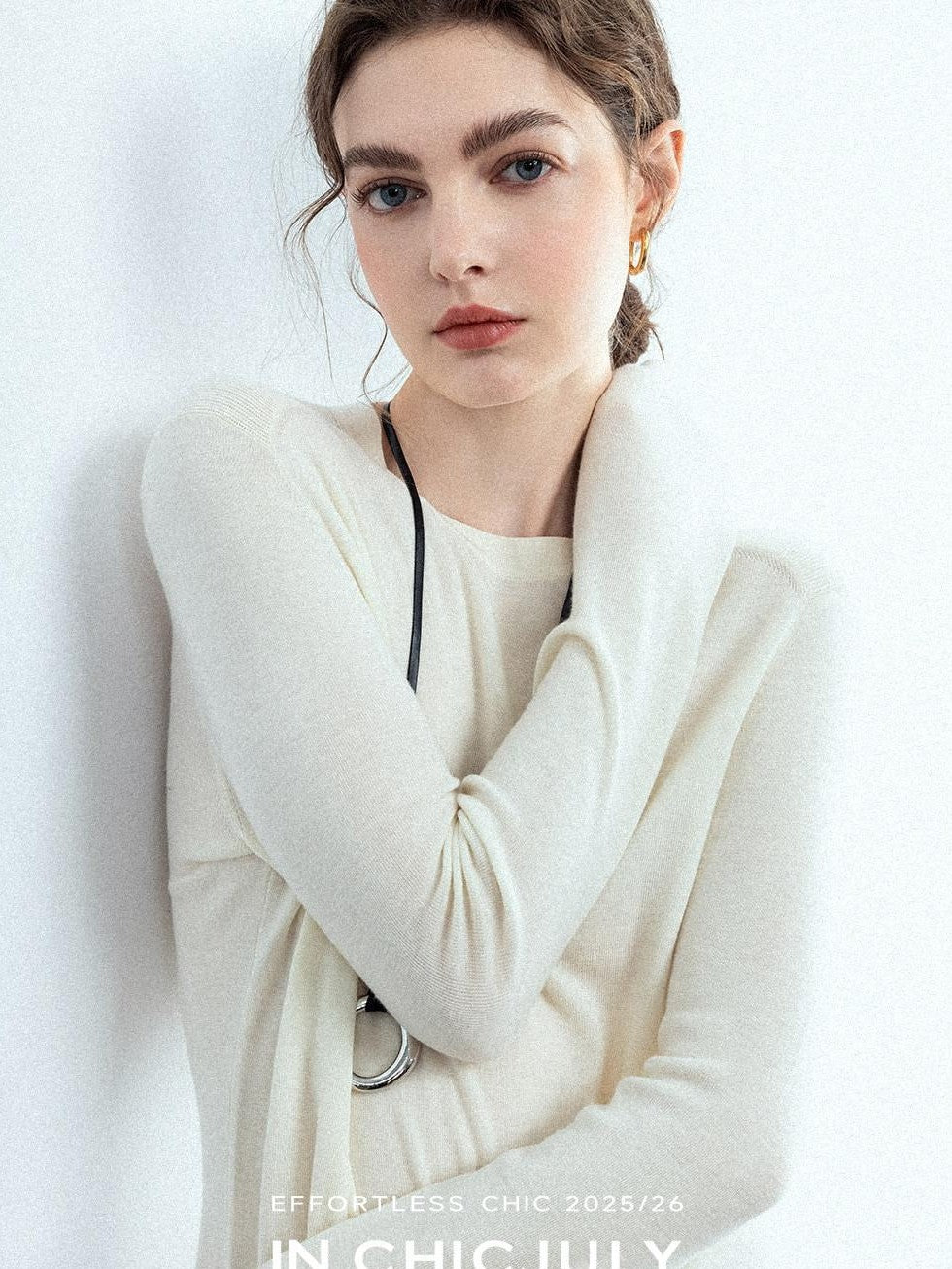 chicjuly Minimalist Saddle Shoulder Crew Neck Knit Women's Wool Long Sleeve T-shirts