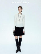 chicjuly Minimalist Saddle Shoulder Crew Neck Knit Women's Wool Long Sleeve T-shirts