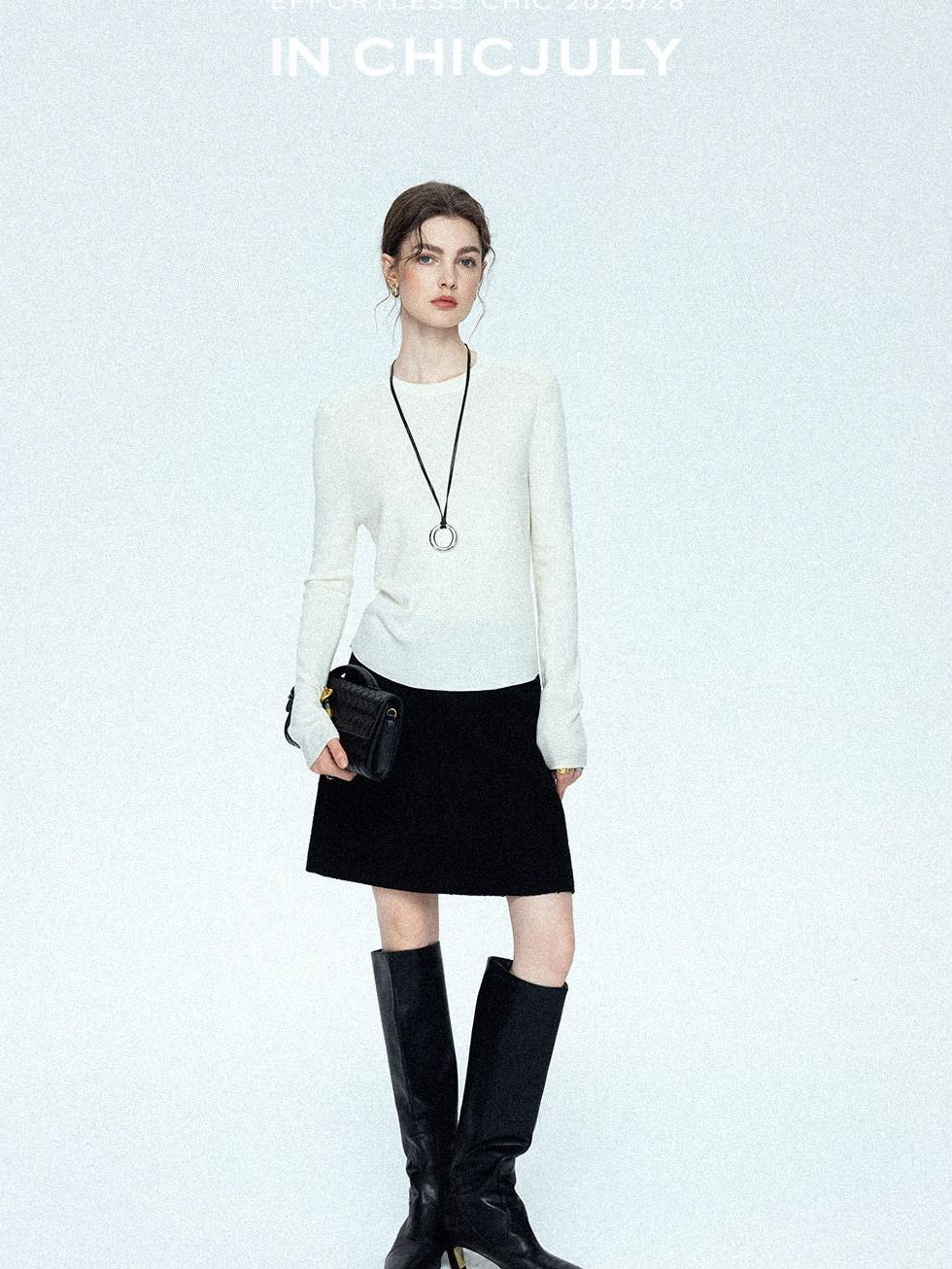 chicjuly Minimalist Saddle Shoulder Crew Neck Knit Women's Wool Long Sleeve T-shirts