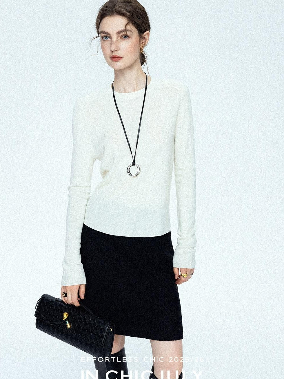 chicjuly Minimalist Saddle Shoulder Crew Neck Knit Women's Wool Long Sleeve T-shirts