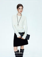 chicjuly Minimalist Saddle Shoulder Crew Neck Knit Women's Wool Long Sleeve T-shirts