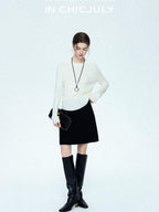 chicjuly Minimalist Saddle Shoulder Crew Neck Knit Women's Wool Long Sleeve T-shirts