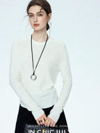 chicjuly Minimalist Saddle Shoulder Crew Neck Knit Women's Wool Long Sleeve T-shirts
