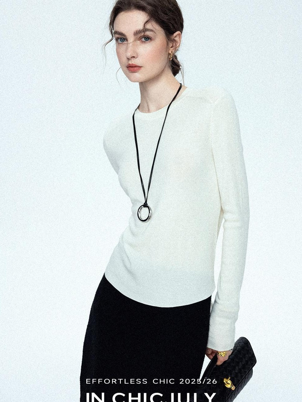 chicjuly Minimalist Saddle Shoulder Crew Neck Knit Women's Wool Long Sleeve T-shirts
