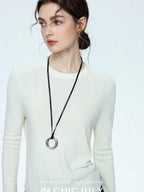 chicjuly Minimalist Saddle Shoulder Crew Neck Knit Women's Wool Long Sleeve T-shirts